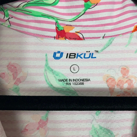 IBKUL Womens Top Large 1/4 Zip UPF Long Sleeve Pink Floral Mesh Golf Pickleball - Picture 3 of 14